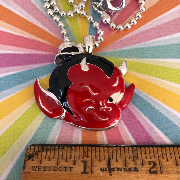 Little winking red devil baby enamel necklace NWT - Picture 3 of 3